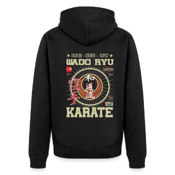 Wado-Ryu Karate Okinawa Design - Unisex Premium Bio Zip Hoodie - Schwarz - Hinten - Nico (187cm)