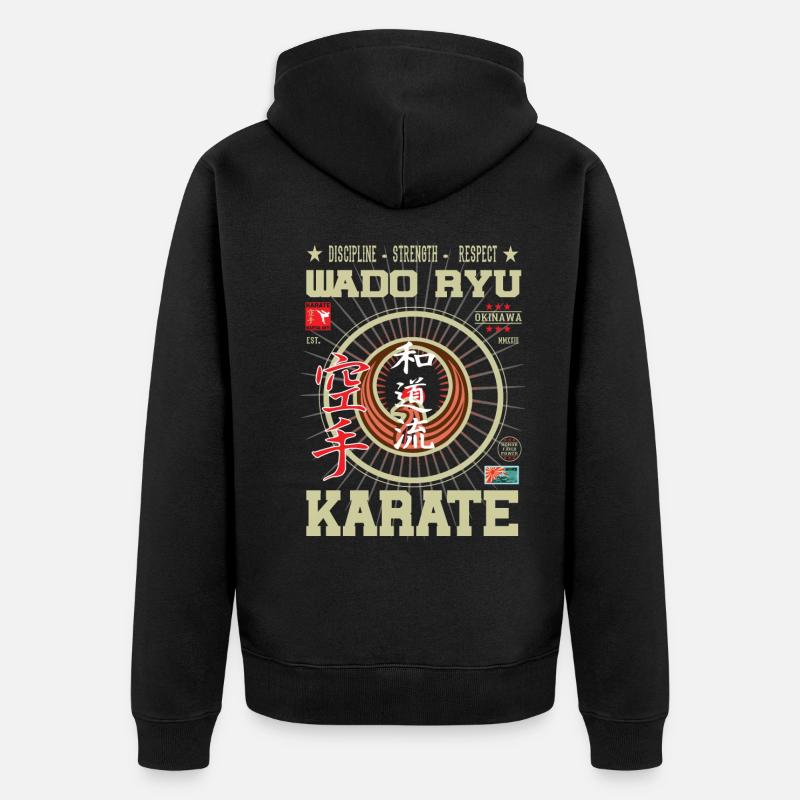 Wado-Ryu Karaté Okinawa Design - Veste à capuche bio Premium Unisexe - noir