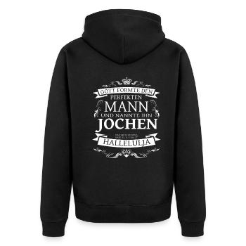 Jochen der perfekte Mann von Gott geformt Design - Unisex Premium Bio Zip Hoodie - Schwarz - Hinten - Nico (187cm)