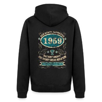 1959 der bester Jahrgang - Unisex Premium Bio Zip Hoodie - Schwarz - Hinten - Nico (187cm)