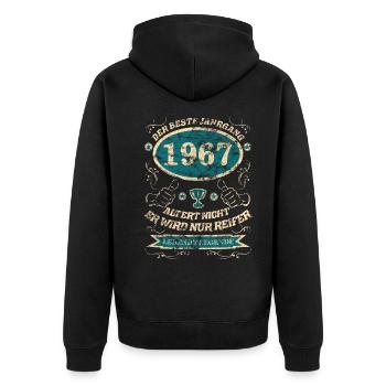1967 der bester Jahrgang - Unisex Premium Bio Zip Hoodie - Schwarz - Hinten - Nico (187cm)
