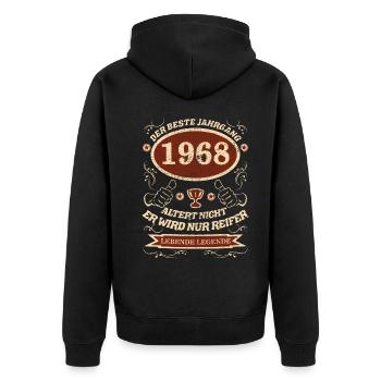 1968 der bester Jahrgang - Unisex Premium Bio Zip Hoodie - Schwarz - Hinten - Nico (187cm)