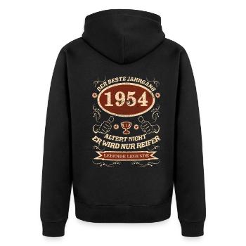 1954 der bester Jahrgang, - Unisex Premium Bio Zip Hoodie - Schwarz - Hinten - Nico (187cm)