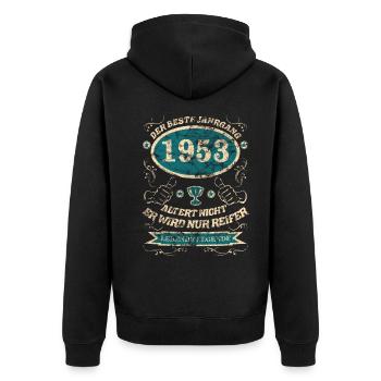 1953 der bester Jahrgang Design - Unisex Premium Bio Zip Hoodie - Schwarz - Hinten - Nico (187cm)