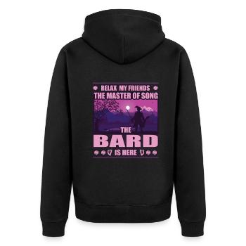 Barde, Meister der Lieder, Pen an Paper Design - Unisex Premium Bio Zip Hoodie - Schwarz - Hinten - Nico (187cm)