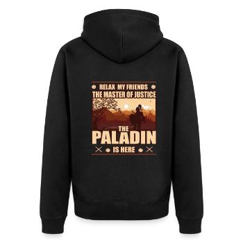 Paladin, der Meister der Gerechtigkeit - RPG Shirt - Unisex Premium Bio Zip Hoodie - Schwarz - Hinten - Nico (187cm)