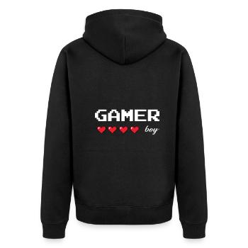 Der Gamer Junge mit roten Herzen Design - Unisex Premium Bio Zip Hoodie - Schwarz - Hinten - Nico (187cm)