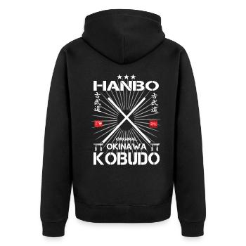 Hanbo Okinawa Kobudo Design - Unisex Premium Bio Zip Hoodie - Schwarz - Hinten - Nico (187cm)