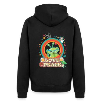 Hippie Alien, Love and Peace Design - Unisex Premium Bio Zip Hoodie - Schwarz - Hinten - Nico (187cm)