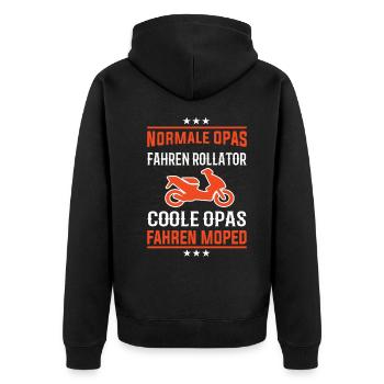Coole Opas fahrer Moped Design - Unisex Premium Bio Zip Hoodie - Schwarz - Hinten - Nico (187cm)