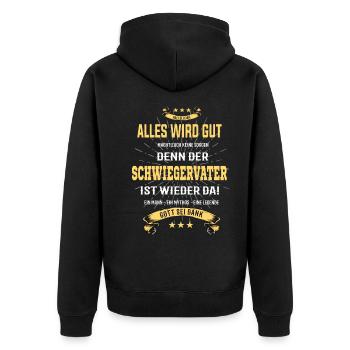 Der Schwiegervater ist wieder da - Unisex Premium Bio Zip Hoodie - Schwarz - Hinten - Nico (187cm)