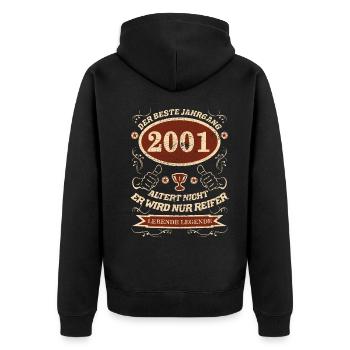 2001 der bester Jahrgang Design - Unisex Premium Bio Zip Hoodie - Schwarz - Hinten - Nico (187cm)