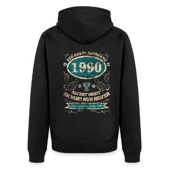 1990 der bester Jahrgang Design - Unisex Premium Bio Zip Hoodie - Schwarz - Hinten - Nico (187cm)