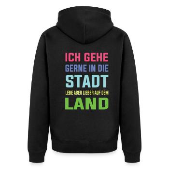 Ich lebe gerne lieber auf dem Land - Landleben - Unisex Premium Bio Zip Hoodie - Schwarz - Hinten - Nico (187cm)