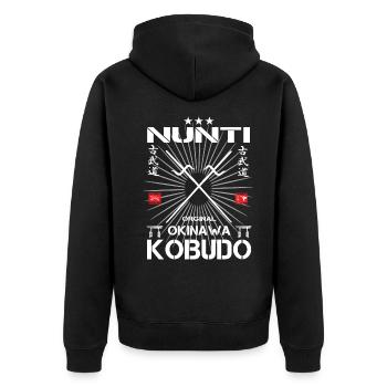 Nunti Kobudo Okinawa Design - Unisex Premium Bio Zip Hoodie - Schwarz - Hinten - Nico (187cm)