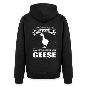 Just a girl who loves Geese, das Gänse Fan Design - Unisex Premium Bio Zip Hoodie - Schwarz - Hinten - Nico (187cm)