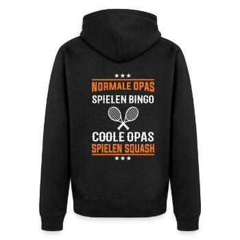 Coole Opas spielen Squash Design - Unisex Premium Bio Zip Hoodie - Schwarz - Hinten - Nico (187cm)