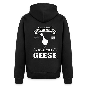 Just a Boy Who Loves Goose Outfit - Unisex Premium Organic Zip Hoodie - black - Back - Nico (187cm)