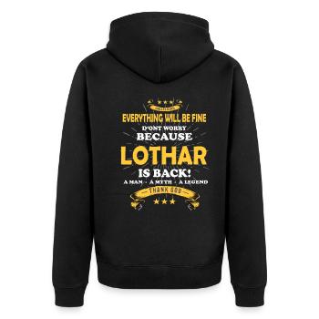 Everything will be fine Lothar Is back - Unisex Premium Bio Zip Hoodie - Schwarz - Hinten - Nico (187cm)