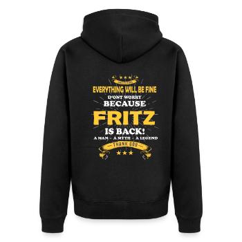 Everything will be fine Fritz Is back - Unisex Premium Bio Zip Hoodie - Schwarz - Hinten - Nico (187cm)