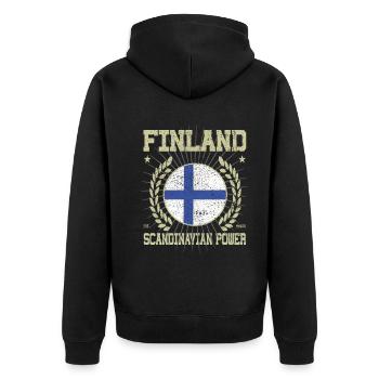 Cooles Finnland Design - Unisex Premium Bio Zip Hoodie - Schwarz - Hinten - Nico (187cm)