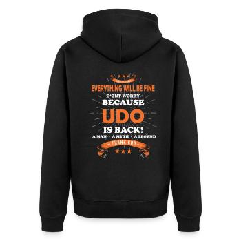 Everything will be fine Udo Is back - Unisex Premium Bio Zip Hoodie - Schwarz - Hinten - Nico (187cm)