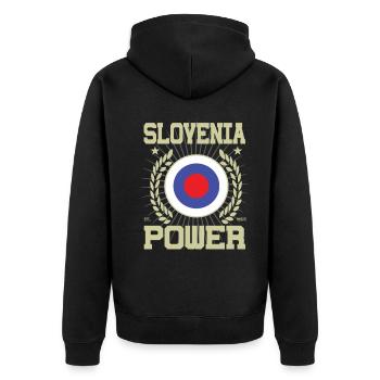 Cooles Slowenien Design - Unisex Premium Bio Zip Hoodie - Schwarz - Hinten - Nico (187cm)