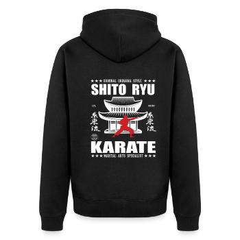 coole Shito-Ryu Kampfsport Design mit Kanji - Unisex Premium Bio Zip Hoodie - Schwarz - Hinten - Nico (187cm)