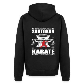 coole Shotkan Kampfsport Design mit Kanji - Unisex Premium Bio Zip Hoodie - Schwarz - Hinten - Nico (187cm)