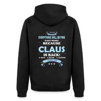 Everything will be fine Claus Is back - Unisex Premium Bio Zip Hoodie - Schwarz - Hinten - Nico (187cm)