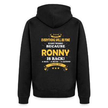 Everything will be fine Ronny Is back - Unisex Premium Organic Zip Hoodie - black - Back - Nico (187cm)