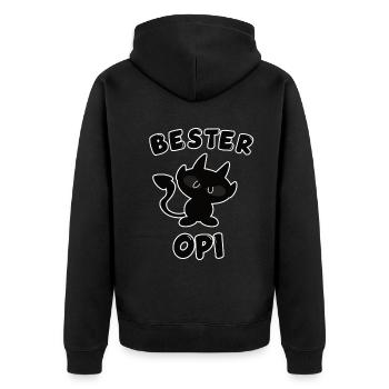 cooles bester Opi Design - Unisex Premium Bio Zip Hoodie - Schwarz - Hinten - Nico (187cm)