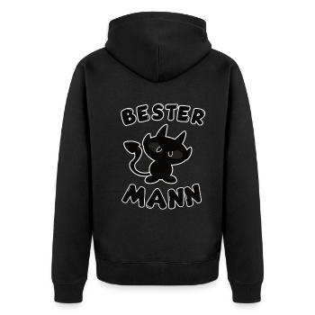 cooles bester Mann Design - Unisex Premium Bio Zip Hoodie - Schwarz - Hinten - Nico (187cm)