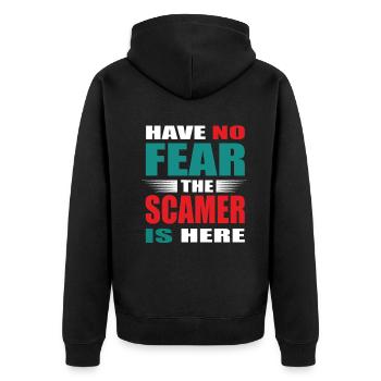 Have no Fear the Scamer is here Outfit - Unisex Premium Organic Zip Hoodie - black - Back - Nico (187cm)