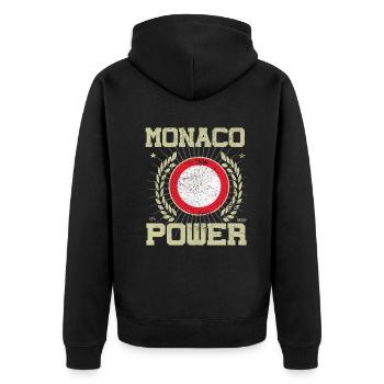 Cooles Monaco, Design - Unisex Premium Bio Zip Hoodie - Schwarz - Hinten - Nico (187cm)