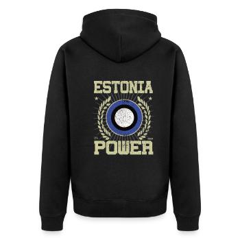 Cooles Estland, Design - Unisex Premium Bio Zip Hoodie - Schwarz - Hinten - Nico (187cm)