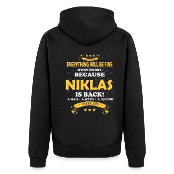 Everything will be fine Niklas Is back - Unisex Premium Bio Zip Hoodie - Schwarz - Hinten - Nico (187cm)