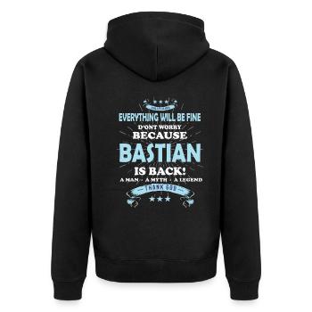 Everything will be fine Bastian Is back - Unisex Premium Bio Zip Hoodie - Schwarz - Hinten - Nico (187cm)