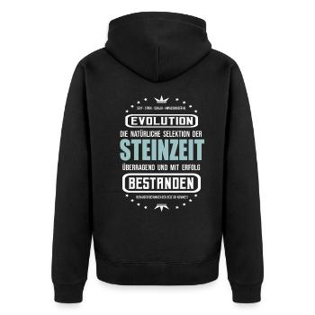 Die Steinzeit überragend und mit Erfolg bestanden - Unisex Premium Bio Zip Hoodie - Schwarz - Hinten - Nico (187cm)