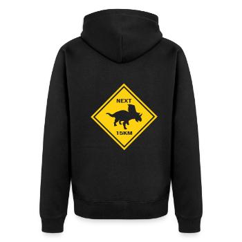 Achtung Chasmosaurus kreuzt die Straße Design - Unisex Premium Bio Zip Hoodie - Schwarz - Hinten - Nico (187cm)