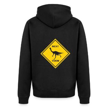 Achtung Gallimimus kreuzt die Straße Design - Unisex Premium Bio Zip Hoodie - Schwarz - Hinten - Nico (187cm)