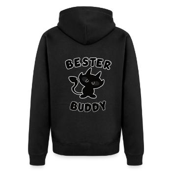 cooles bester Buddy Design mit Teufelchen - Unisex Premium Bio Zip Hoodie - Schwarz - Hinten - Nico (187cm)