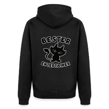 cooles bester Entertainer Design mit Teufelchen - Unisex Premium Bio Zip Hoodie - Schwarz - Hinten - Nico (187cm)