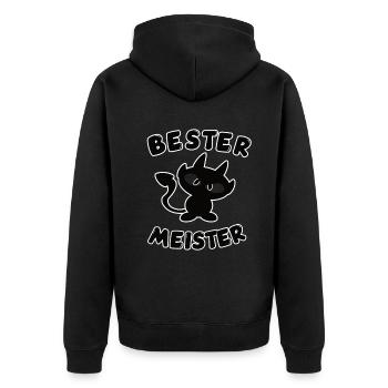 cooles bester Meister und Teufel Design - Unisex Premium Bio Zip Hoodie - Schwarz - Hinten - Nico (187cm)
