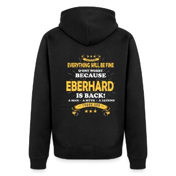 Alles wird gut denn Eberhard Ist da Outfit - Unisex Premium Bio Zip Hoodie - Schwarz - Hinten - Nico (187cm)