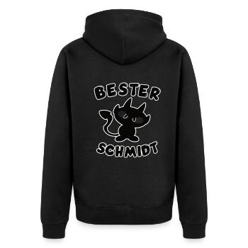 cooles bester Schmidt Design - Unisex Premium Bio Zip Hoodie - Schwarz - Hinten - Nico (187cm)