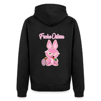 Frohe Ostern, mit dem rosa Osterhasen - Unisex Premium Bio Zip Hoodie - Schwarz - Hinten - Nico (187cm)