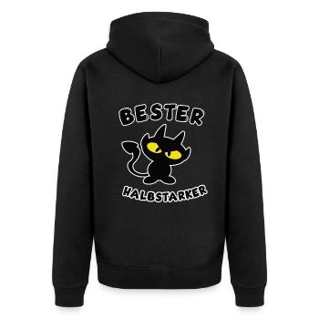 cooles bester Halbstarker Design - Unisex Premium Bio Zip Hoodie - Schwarz - Hinten - Nico (187cm)