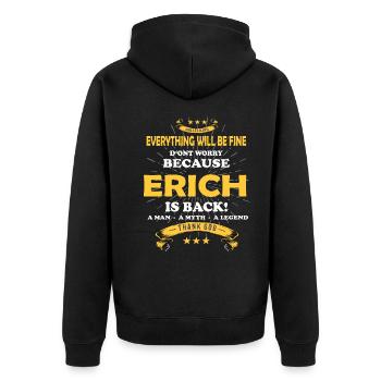 Alles wird gut denn Erich Ist da Outfit - Unisex Premium Bio Zip Hoodie - Schwarz - Hinten - Nico (187cm)