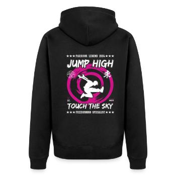 Parkour, saut haut toch Sky. Conception de freerunning - Veste à capuche bio Premium Unisexe - noir - Dos - Nico (187cm)